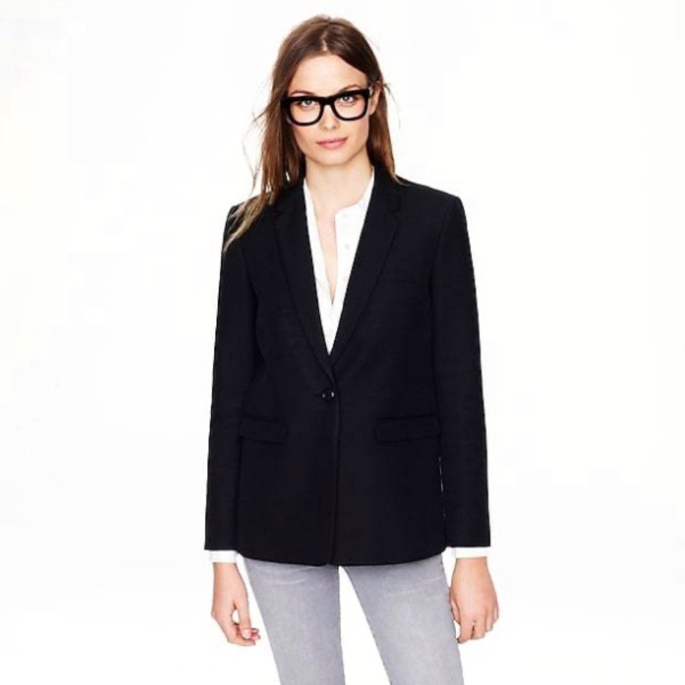 J. Crew Collection Black Rylan Blazer Size 2 One Button Wool Mohair Jacket 05843